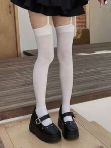 1双女士可爱天鹅绒吊袜带长筒袜，夏季透气薄款长筒袜，带吊袜带 - 彩色 - 查看 3