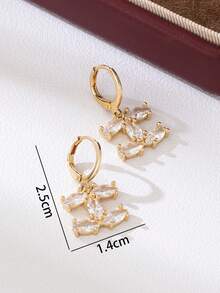 1 Đôi bông tai bằng đồng mạ vàng 18K, thanh lịch và dễ thương, thích hợp để đeo hàng ngày, hẹn hò và tụ họp, bông tai hình chữ C kép, trang nhã và đáng yêu, thích hợp để đeo hàng ngày và tụ họp. - Bông tai mặt dây chuyền pha lê CC - Xem 4