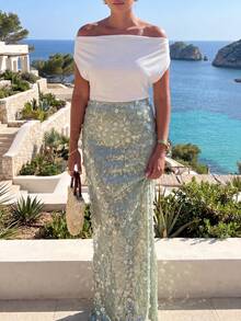 Glamful Sequin Sparkly Casual Skirt, Suitable For Party, Date Night, Beach, Vacation, Birthday Party - Green - View 2