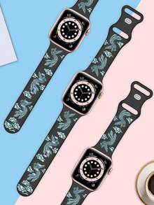 雕花凤凰吉祥鸟图案表带，兼容 40mm、41mm、42mm、44mm、45mm、46mm、49mm 表款。柔软舒适，休闲运动两相宜的硅胶表带，兼容 Series Ultra/11/9/8/7/6/5/4/3/SE。复古纹身风格智能手表表带，男女皆宜。 - 黑色錶帶配冰藍色鳳凰 - 查看 7