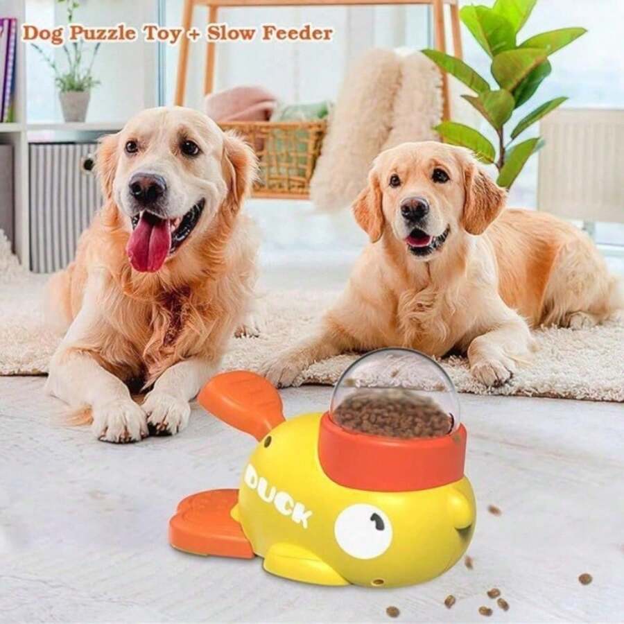 Máng ăn hình vịt vàng nhỏ, đồ chơi cho mèo ăn tương tác | Đồ chơi huấn luyện chó tương tác, dụng cụ phân phát thức ăn bằng cách nhấn tay, phù hợp với mọi loại mèo, bền và dễ vệ sinh, làm bằng nhựa hình vịt. - Màu vàng - Xem 1