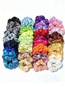 6/12/20/30 piezas Elegantes Scrunchies de satén liso, para mujeres, herramientas para el cabello, accesorios de belleza, rizados, para mujeres, otoño, viaje, herramientas para el cabello, accesorios para mujeres, cosas para el cabello, rizados, regalos, viaje, regalos para mujeres, cosas para el cabello, rellenos de calcetines, rellenos de calcetines para mujeres, sujetadores de cola de caballo, accesorios para el cabello, elásticos para el cabello - Multicolor - Ver 17