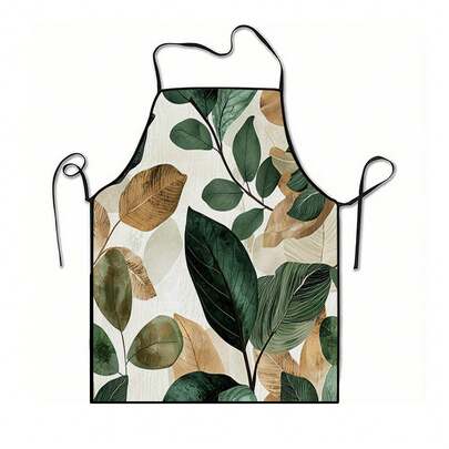 1pc Abstract Geometric Leaf Print Apron - Suitable For Kitchen, Living Room, Dining Room, Hotel, Outdoor BBQ, Etc. Made Of 100% Polyester, Machine Washable And Hand Washable