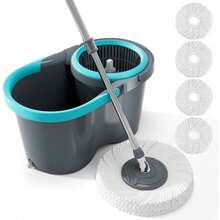 Spin Mop And Bucket, 360° Mop & Handle, Wet And Dry Use, 4 Reusable Microfiber Refills, Hands-Free Cleaning For Hardwood, Tile, - A - 查看 7
