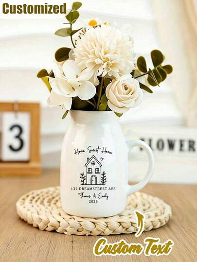 Vaso de cerâmica personalizado (1 unidade), presente personalizado para inauguração de casa, ideal para comemorações de casa nova, regador floral romântico, perfeito para decoração de primavera/verão/outono, decoração de casa, decoração de jardim, acessórios de jardinagem, o melhor presente para a casa.