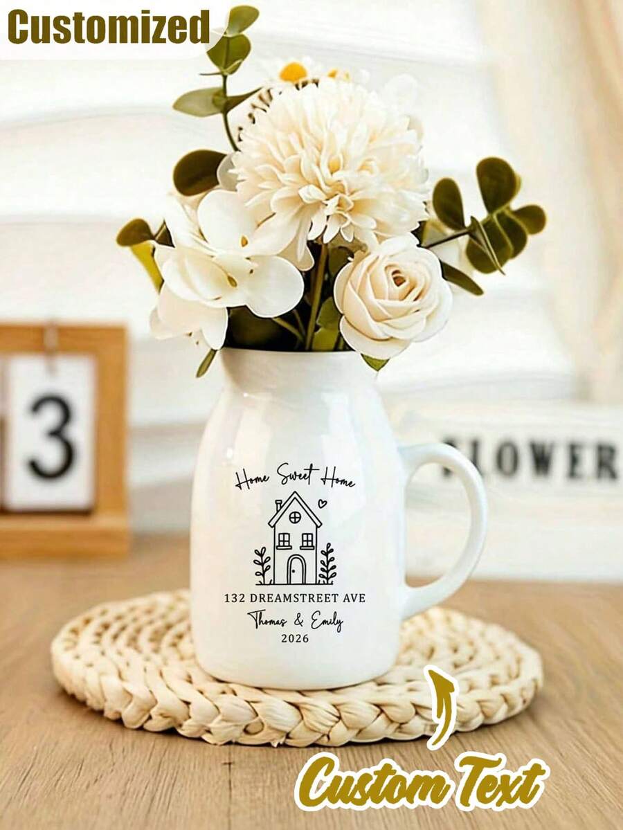 1 Bình hoa gốm sứ tùy chỉnh, Quà tặng tân gia cá nhân hóa, Thích hợp cho lễ tân gia, Bình tưới hoa lãng mạn, Thích hợp trang trí nhà cửa mùa xuân/hè/thu, Trang trí nhà cửa, Trang trí sân vườn, Phụ kiện làm vườn, Quà tặng gia đình tốt nhất - Nhiều màu - Xem 1