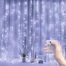 1 pieza Luces de cadena LED para cortina de ventana con 8 modos de iluminación, lámpara de atmósfera alimentada por batería para decoración de fondo de ventana en interiores, boda, fiesta de cumpleaños (Baterías no incluidas) - Lámpara de cortina con caja de pilas AA - Ver 14