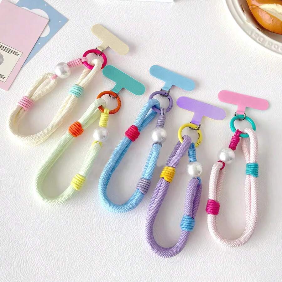 1 chiếc móc khóa đeo cổ tay ngoài trời có mặt dây chuyền ngọc trai giả, dây đeo cổ tay chắc chắn chống thất lạc cho điện thoại, máy ảnh, bình nước, dây đeo dày có kẹp. - Nhiều màu - Xem 1