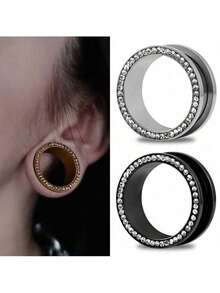 1个316不锈钢圆形耳扩 - DIY人体穿刺饰品，低过敏性耳廓扩张器，适合女性，夏季节日及日常佩戴 - 銀色 - 查看 1