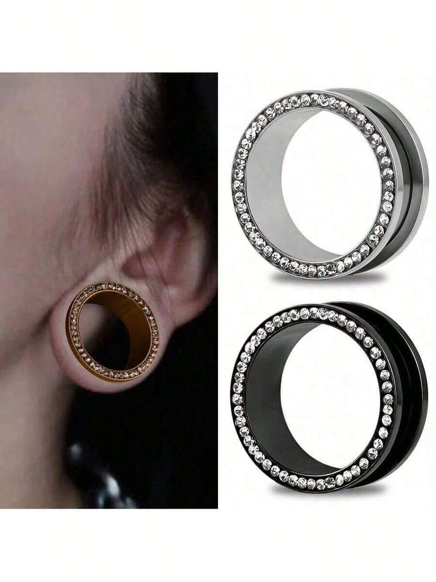 1个316不锈钢圆形耳扩 - DIY人体穿刺饰品，低过敏性耳廓扩张器，适合女性，夏季节日及日常佩戴 - 銀色 - 查看 1