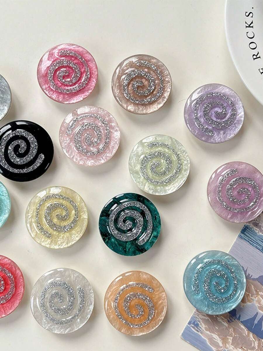1个简约纯色圆形手机支架，镶钻装饰，可爱清新风格，适合在桌面上观看视频 - 彩色 - 查看 1