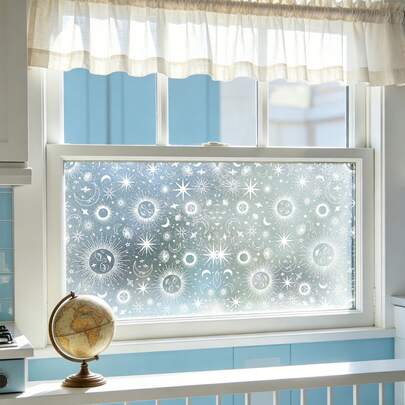 1/5pcs Starry Geometric Pattern Pearlescent Frosted Window Sticker, Semi Transparent Electrostatic Adsorption Privacy Film, Suitable For Glass Doors, Kitchen Accessories And Home Decor.