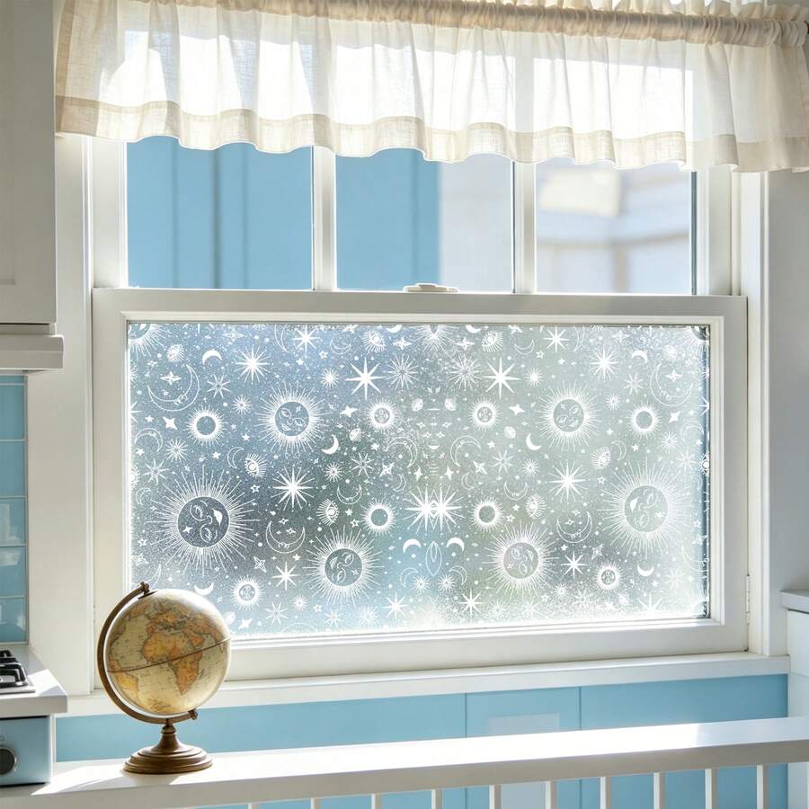 1/5 piezas Pegatina para ventana con patrón geométrico estrellado, efecto perlado y esmerilado, película de adsorción electrostática semi-transparente para privacidad, adecuada para puertas de vidrio, accesorios de cocina y decoración del hogar.