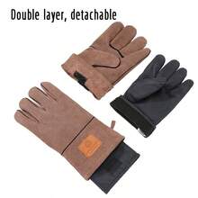 CAMPINGMOON Outdoor Camping Flame-Retardant Heat-Insulating Cowhide Double-Layer Detachable Design Fire-Fighting Gloves Outdoor Work Gloves Q28 - Camel - View 8