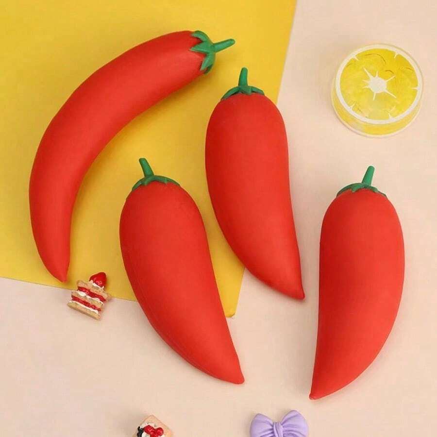 1个随机发货，成人派对玩具，弹力回弹仿真蔬菜TPR减压挤压玩具，辣椒造型，适合作为节日礼物、趣味可爱礼物、生日礼物、复活节礼物、万圣节礼物、圣诞节礼物、派对礼物、软萌玩具、捏捏乐、捏捏乐减压玩具、Nee Doh、饺子捏捏乐 - 辣椒 - 查看 1