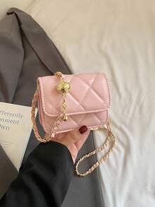 Spring And Summer , Simple And Versatile, High-End Texture, Rhinestone Embroidered Gold Ball Chain Strap, Can Be Worn Over One Shoulder Armpit, Mini Lipstick Bag - Pink - View 8