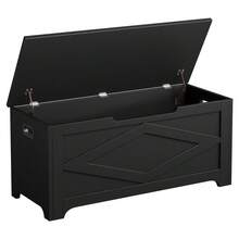 Banco baúl grande de madera para almacenamiento - Baúl con tapa abatible y bisagras de  para dormitorio, entrada o sala de estar - Caja de mantas y juguetes estilo casa de campo moderna - Fácil de montar - Colores clásicos (negro, gris lavado, blanco nube) - negro - Ver 4