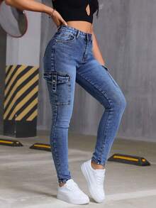 Elastic Skinny Cargo Jeans, Butt Lifting And Tummy Control - Zhonglan - View 4