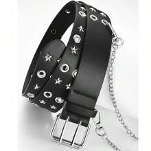 1 pieza Cinturón de estilo punk con hebilla de estrella y remaches, estilo callejero Y2k, unisex, hip hop, rock, ideal para usar con jeans, adecuado para uso diario, ocio, fiesta, citas - Regalo ideal para Halloween y Navidad - P0080B - Ver 4