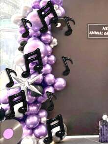 10pcs Black Music Note Foil Balloons Set, Single & Double Note Shaped Balloons Suitable For Birthday Party, Baby Shower, Disco Music Theme, Band Party, Celebration Decoration - Black - View 4