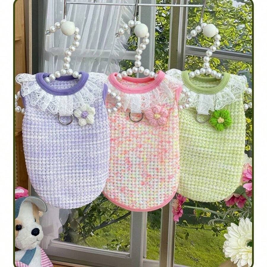 1pc Fashionable Pet Apparel Breathable Vest, Cute Bear Design For Cats & Small Dogs, Lightweight Vest For Pets In Spring/Summer, Elastic And Leash Attachable - Green - View 1