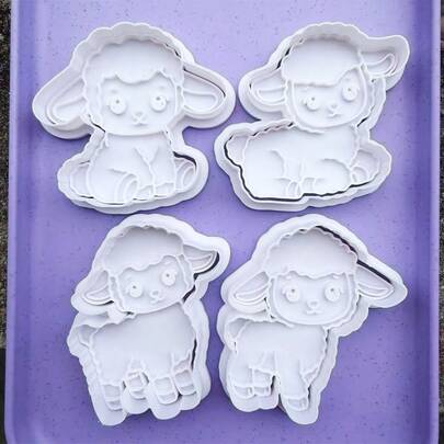 2Pcs/4pcs/8pcs Cute 3D Lamb Cookie Cutter Set, Cartoon Sheep Embossing Baking Molds For Kids Party, Easter & Baby Shower Food- PLA Material, Easy To Release & Clean, Perfect For Making Adorable Sheep-Shaped Cookies, Fondant, Clay Crafts For Kids' Birthday, Easter Celebration And Baby Shower Gifts.