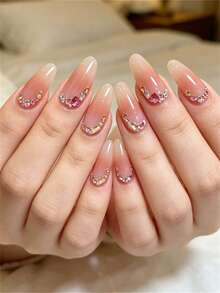 12 hạt/hộp hỗn hợp hình ngôi sao/bướm/mặt trăng đính pha lê trang trí móng tay kèm ngọc trai, kim cương tròn và hạt cườm, dùng để tự làm móng. - Nhiều màu - Xem 5