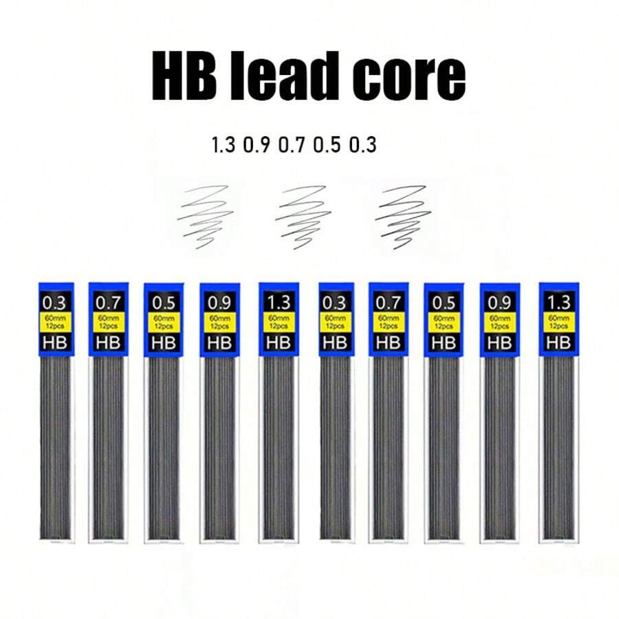 10 Boxes/Packs, Each Containing 0.3/0.5/0.7/0.9/1.3mm HB Pencil Leads. Supplementary Items For Mechanical/Automatic Pencil Replacements. Supply Of Lead Wires For Stationery. Suitable For Fine Writing Tasks Such As Writing, Drawing And Sketching. - Multicolor - View 1