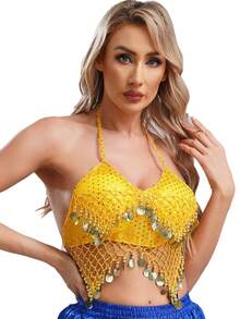 Bộ trang phục múa bụng đính sequin dành cho người lớn, áo voan đính sequin (có mút ngực, không thể tháo rời) và quần dành cho nữ, bộ trang phục công chúa Ả Rập dành cho múa phương Đông cho nữ. - Nhiều màu - Xem 15