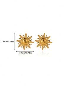 1 Pair Fashion Sun Earrings For Women Gold Color Stainless Steel Earrings Summer Travel Party Jewelry Gifts - Gold 2 - View 2