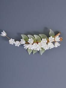1pc Lily Of The Valley Flower & Leaf Retro Hair Clip, Suitable For Bride Wedding, Daily Party, Banquet And Other Occasions - Gold - View 4