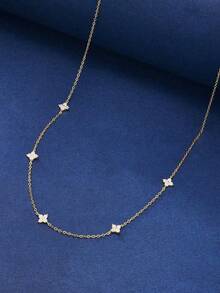 1件优雅简约四叶草锆石925纯银女士精致项链，高端珠宝礼品，适合派对、生日、约会等场合 - 五朵花 - 查看 6