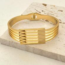 1 Stück europäisch-amerikanisches mehrschichtiges Cut Out geometrisches Linien-Armband, aus Edelstahl gefertigt, übertrieben modischer Personalisierter Stil, geeignet für den täglichen Gebrauch und als Geschenk für Freunde - Gold - Übersicht 5