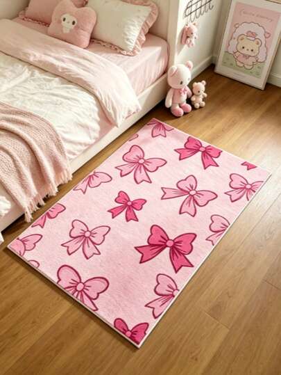 1pc Sweet Pink Bow Floor Mat, Doormat, Small Rug, Welcome Mat, Carpet, Outdoor Doormat, Kitchen Rug, Home Decor, Front Door Mat, Area Small Rug, Outdoor Mat, Home Decor, Area Rug, Garden Carpet, Washable Rug
