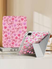 A Cute Cartoon Heart Letter Bow Dual-Sided Acrylic Transparent Crystal Back Cover, Shock-Proof, Suitable For IPad 7th, 8th, 10th Generation (10.2 Inch), Built-In Pen Slot, Support Sleep/Wake Function, Ideal Gift Choice - Multicolor - View 2