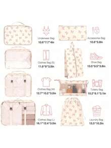 8件套婴儿收纳整理袋套装 - 轻松整理衣物、鞋子和内衣 - 非常适合装入行李箱和旅行包。8件套标语图案旅行收纳袋，便携设计，包含鞋袋、洗漱包和洗衣袋，适用于学校用品、房间装饰、卧室装饰、宿舍，是学生和教师的理想之选。 - 彩色 - 查看 10