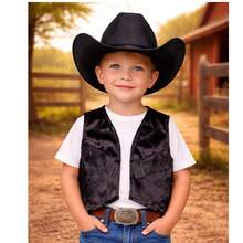 Children's Cowboy Style Kit – Hat + Vest With Fringe - Black/ Model 1 - View 1