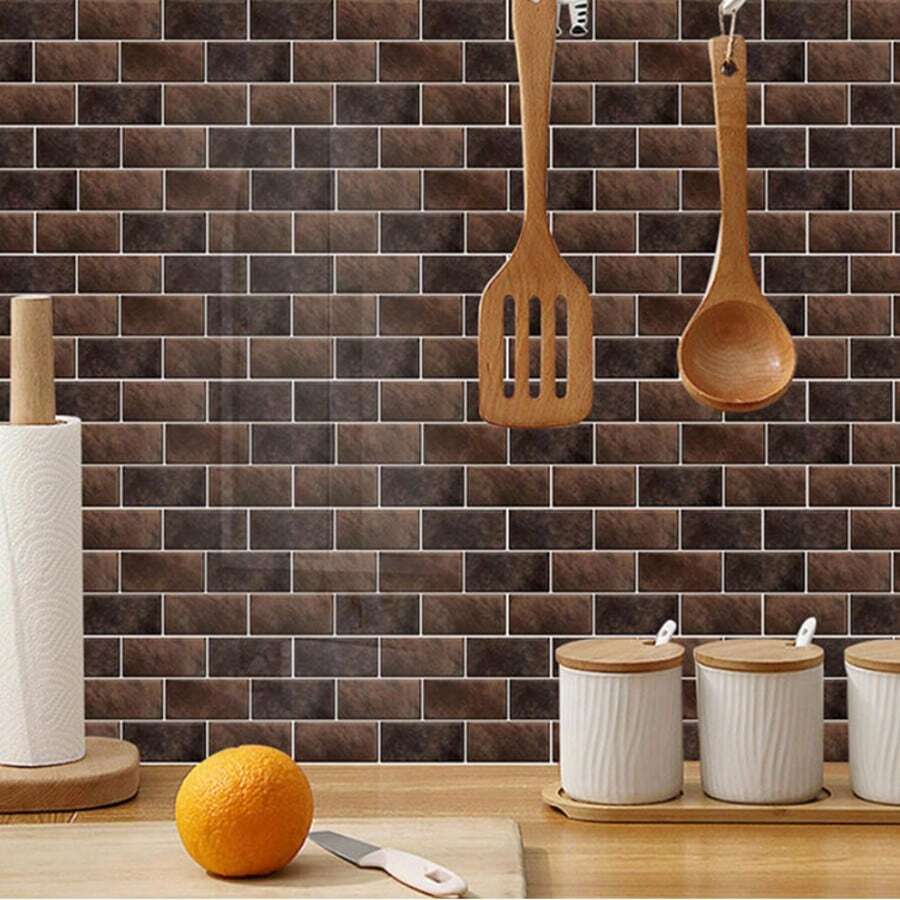 Bộ 6 tấm giấy dán tường họa tiết gạch phong cách Bắc Âu, tự dính, không để lại cặn/chống dầu và nước, chất liệu pha lê độ sáng cao, lớp màng bảo vệ phủ sẵn, thích hợp trang trí phòng, ốp tường bếp, tường phòng tắm, tường điểm nhấn phòng khách, ban công, nhà nghỉ, không gian thương mại, phòng ngủ, phòng tắm, nhà bếp. - Hình dán tường họa tiết gạch - Xem 1