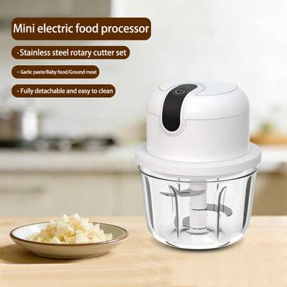 11.83oz Mini Electric Food Chopper Set, Quickly Chops Ingredients, Features Sharp Stainless Steel Blades, USB Rechargeable Portable Garlic Press, And Wireless Small Kitchen Food Processor For Mincing Garlic, Ginger, Chili, Ground Meat, Onion