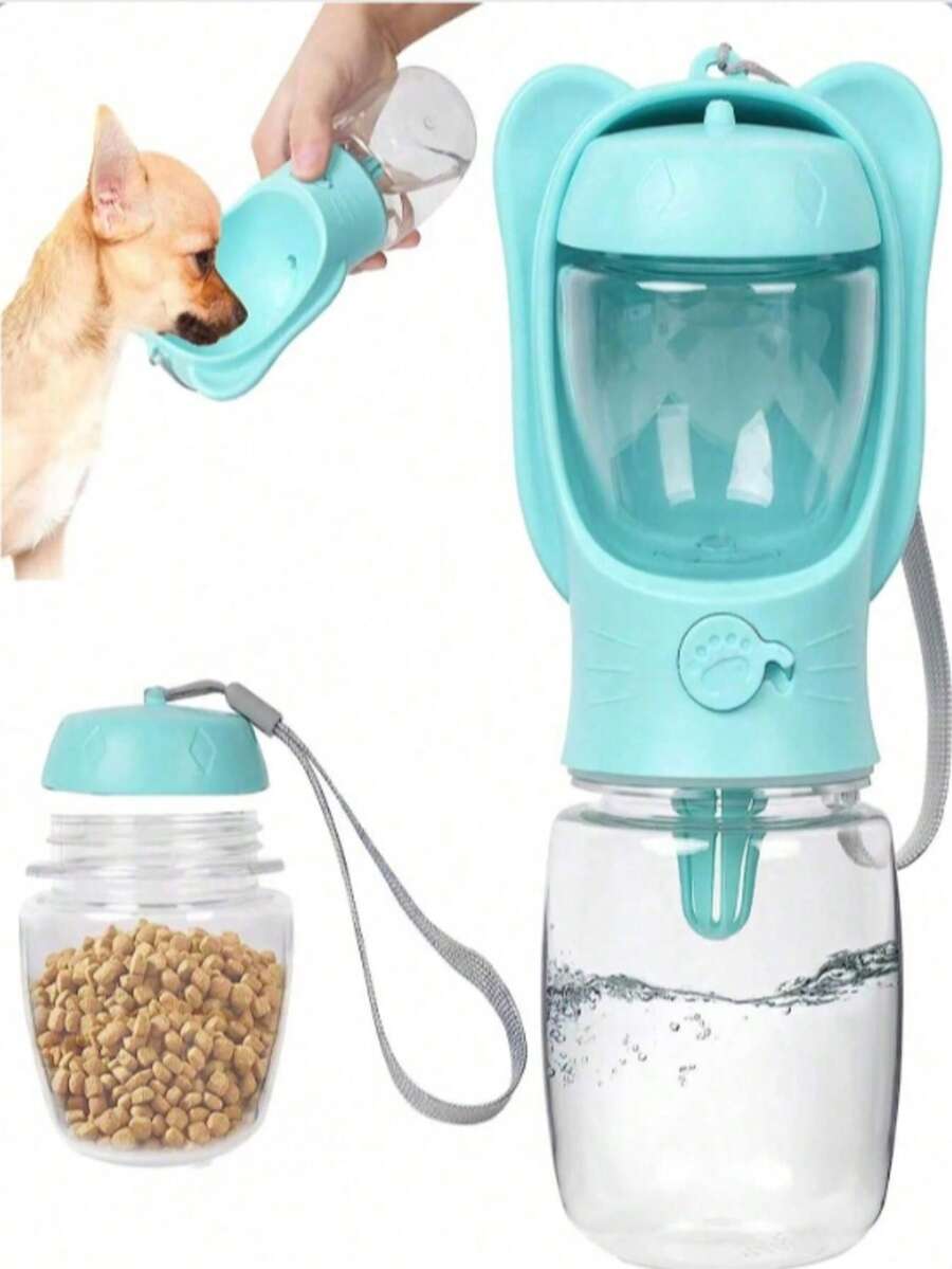 Dog Water Bottle Pet Dispenser With Removable Food Container Leak-Proof Lock, Suitable For Hiking And Travel - Blue - View 1
