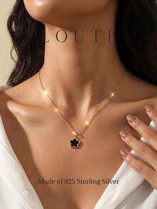 Newsoul 1pc Elegant 925 Sterling Silver Beaded Cross Chain Necklace, Women's Jewelry, Girlfriend Gift, Exquisite Jewelry - Gold - View 6