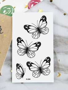 1 folha de adesivos de tatuagem temporária para arte corporal, unissex, com estampa de borboleta em preto, à prova d'água, dura de 2 a 5 dias, pode cobrir cicatrizes, pode ser usada nos braços, pulsos, ombros, pernas, cintura, pescoço, mãos, peito, coxas e dedos. - Preto - Ver 4