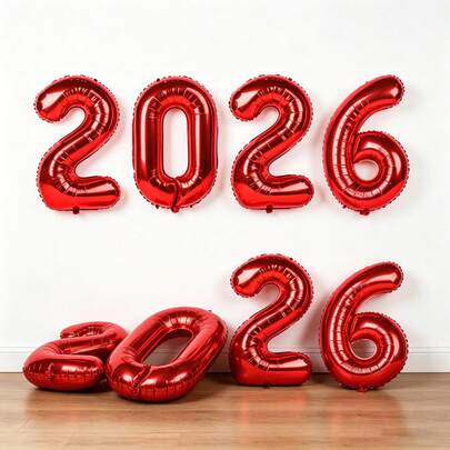 100个/套 32英寸/16英寸 2026字母铝箔气球，适用于生日派对、新年、周年纪念、婚礼、毕业典礼装饰