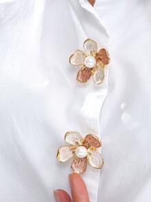 Cring Coco 2 Buah Penutup Kancing Mewah Ringan Wanita, Motif Bunga Khaki dengan Inlay Mutiara Imitasi, Kancing Manset Kemeja Paduan Seng yang Dapat Dilepas, Kancing Dekoratif dengan Jahitan Penuh di Bagian Belakang, Manset Multifungsi, Perhiasan Mewah untuk Pemakaian Sehari-hari Saat Bepergian - Khaki - View 6