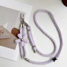 1PC Flower Fluffy Phone Lanyard Crossbody Adjustable Plush Flower Phone Chain Wrist Chain Exquisite High-End Phone Case Lanyard Autumn Winter Light Luxury Little Bee Camera Crossbody Shoulder Strap Rope Lanyard - MultiWarna - View 4