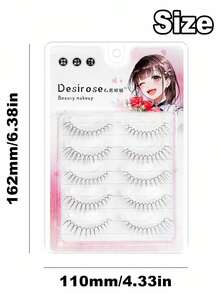 5 Pairs New (U-Shaped) Natural Daily Wear False Eyelashes, Transparent Stem Design, Easy To Create Cartoon-Style Eyes, Beginner-Friendly. Complete False Eyelashes, Transparent Stems, False Eyelashes - Black - View 6