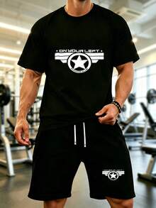 2 Piece Sets Vacation Outfits MENFashion Captain Americas T Shirt Men Women's Pure Cotton Tee Shirt Gift Idea Clothing - màu đen - Xem 1