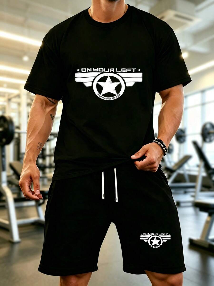2 Piece Sets Vacation Outfits MENFashion Captain Americas T Shirt Men Women's Pure Cotton Tee Shirt Gift Idea Clothing - màu đen - Xem 1