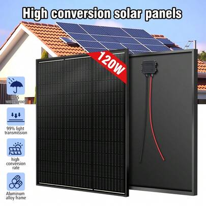 120W Monocrystalline All-Black Solar Panel 18V Battery Charger For RV Boat Camper Van Off-Grid System, High Efficiency IP65 Solar Module With Aluminum Frame For Roof Outdoor