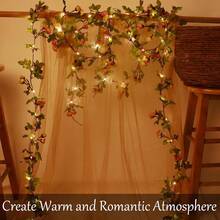2m/4m/8m Rose LED String Lights With Battery Box, Artificial Flower Vine Decoration For Wedding, Home, Balcony, Room, Christmas, Arch, Camping, Wall Hanging, Garden, Party - Battery Box - View 5